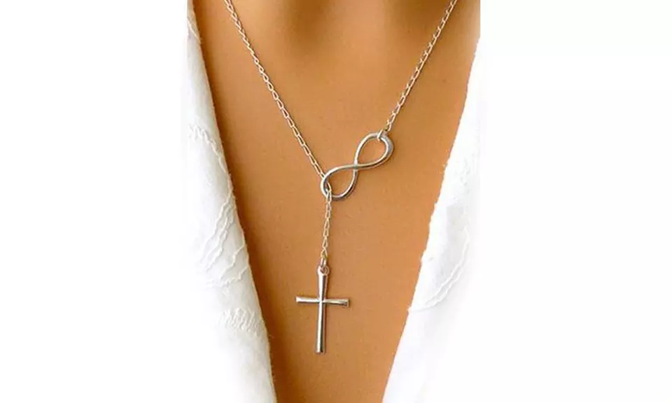 Italian Sterling Silver Infinity Cross Lariat Necklace - Primary Image