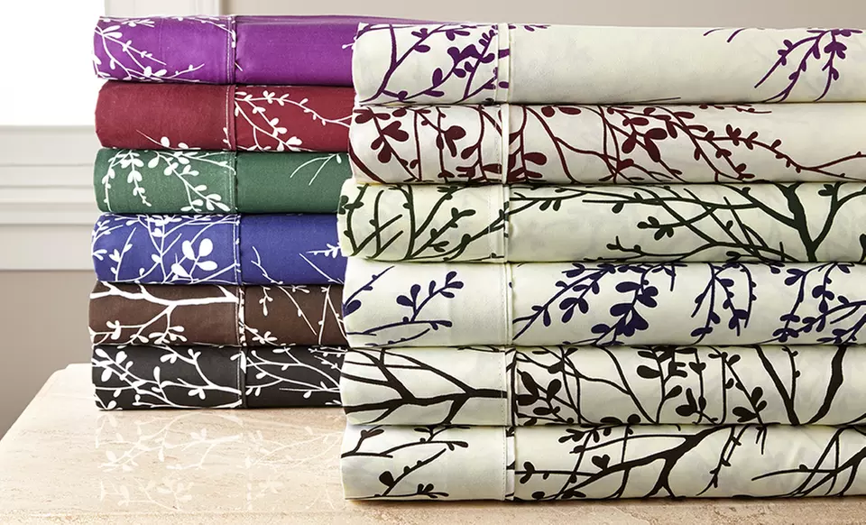 Clearance: Foliage-Print Microfiber Sheet Set. Multiple Colors and Sizes Available. - Primary Image