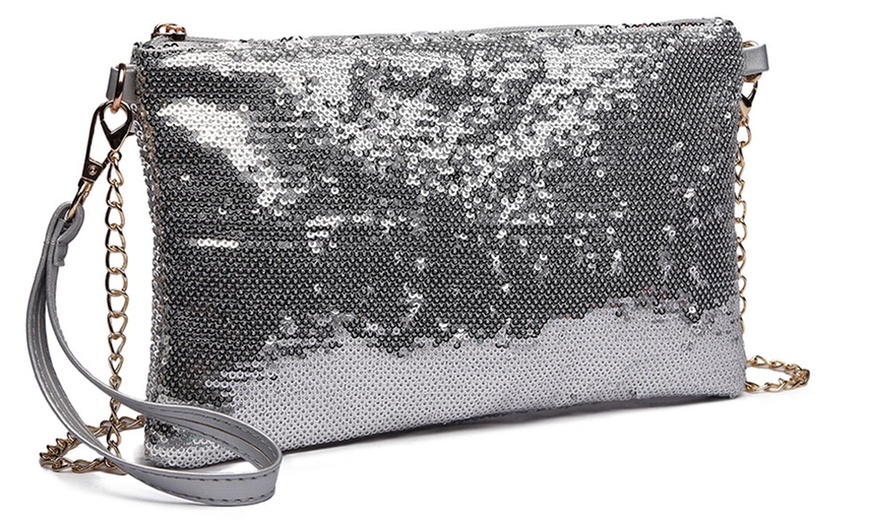 Image 14: Miss Lulu Women's Bling Sequin Clutch Evening Bag