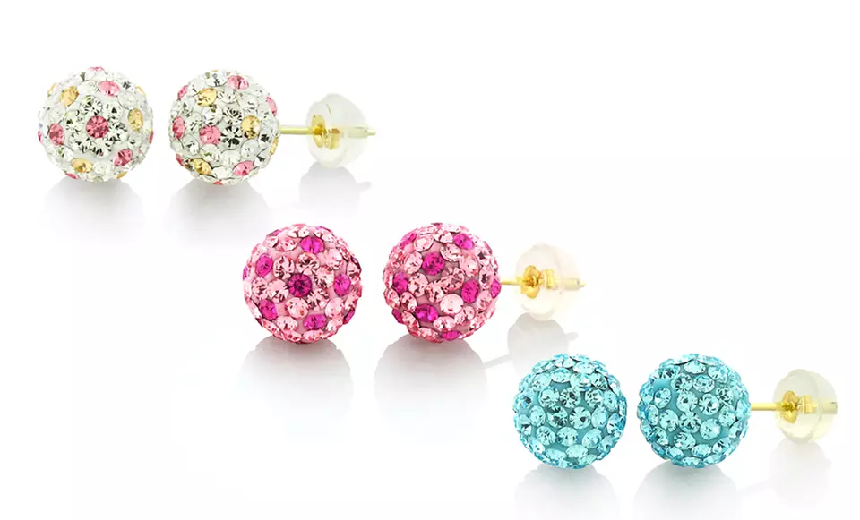 14K Gold Swarovski Elements Crystal Ball Stud Earrings. Multiple Colors Available. - Primary Image