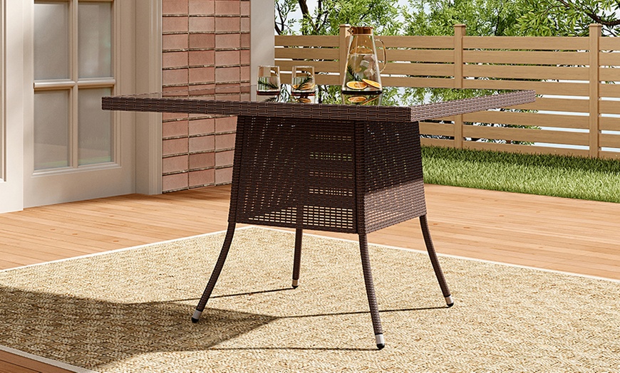 Image 16: Outdoor Garden Rattan Effect Tempered Glass Coffee Table with 6 Styles