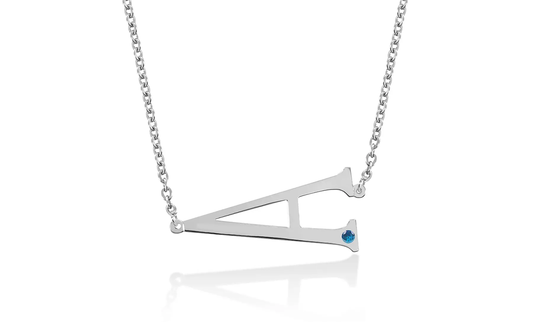 Sideways-Initial Necklace with Birthstone from Monogram Online. Silver or Gold-Plated Options from $29.99–$34.99. - Second Medium
