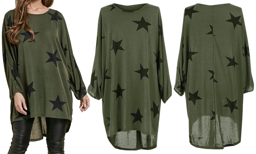 Image 4: Oversized Star Print Hi-Lo Top