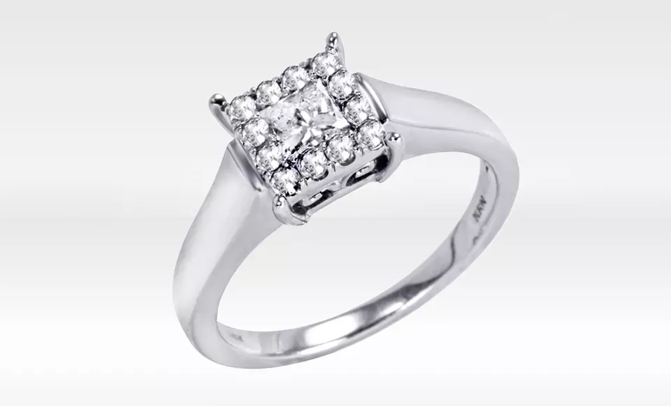 14-Karat White Gold 1/2-Carat Halo Diamond Engagement Ring. Free Shipping and Returns. - Primary Image