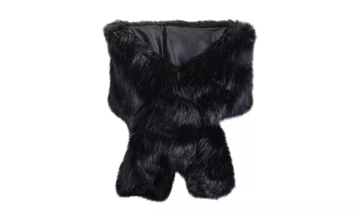 Womens Faux Fur Collar Shawl Faux Fur Scarf Wrap Evening Cape for Winter Coat