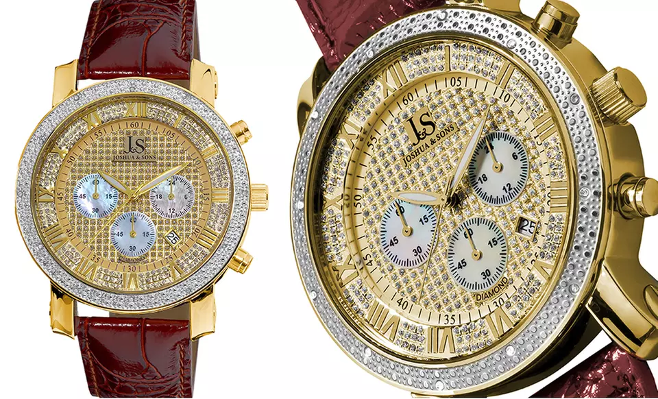 Joshua & Sons Men's Diamond Chronograph Watch in Black, Black/Silver, or Brown/Gold. Free Returns. - Second Medium