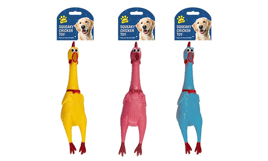 Image 1: Squeaky Puppy Dog Chicken Toy Three-Pack