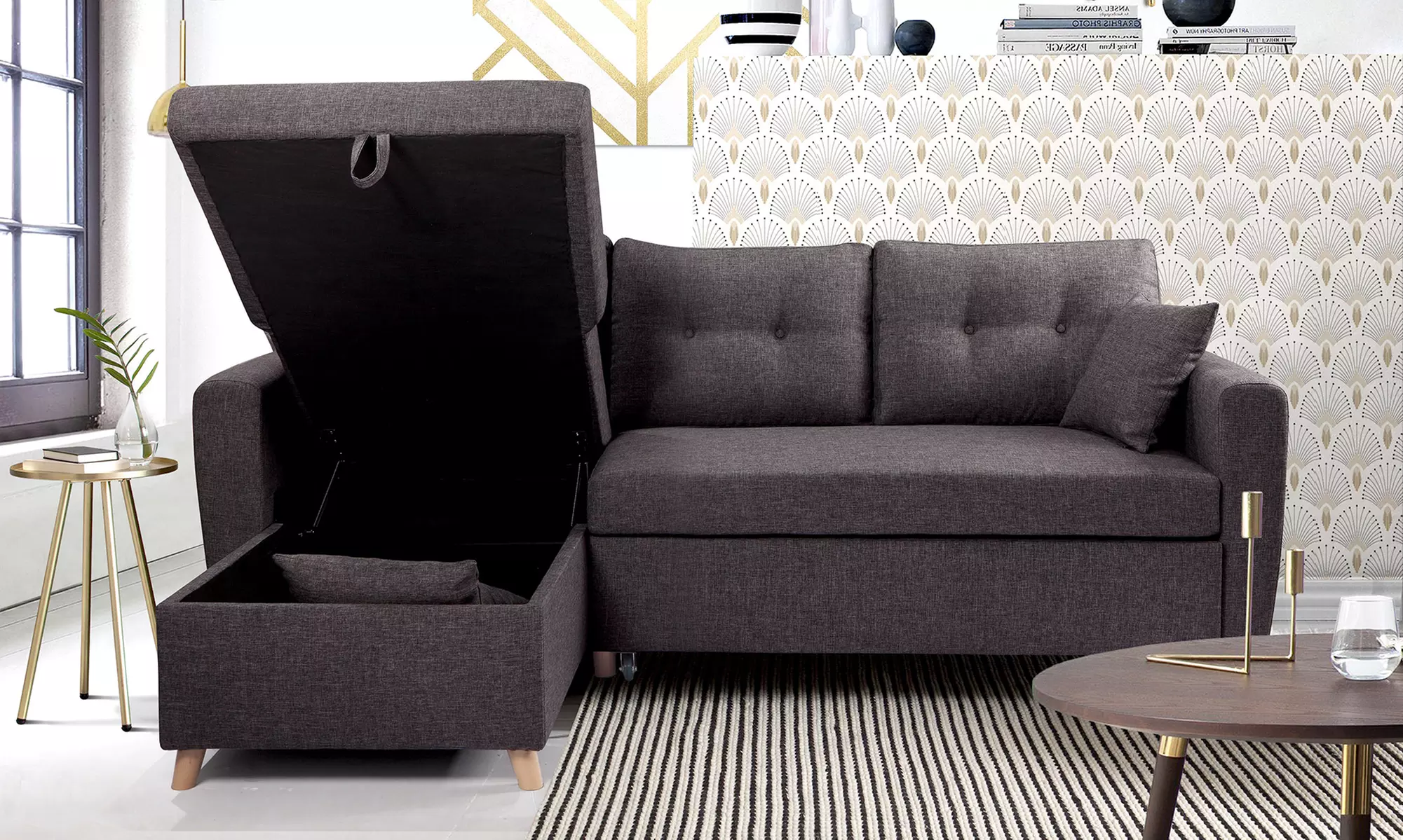 OSCAR Canapé d'angle convertible en lit avec un grand coffre. Livraison gratuite - Primary Image