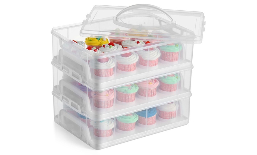 Image 1: Three-Tier Cupcake Carrier Box