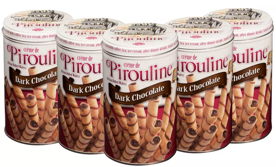 Six 14 Oz. Tins of Crème de Pirouline Artisan Rolled Wafers in Dark Chocolate or Chocolate Hazelnut - Second Medium