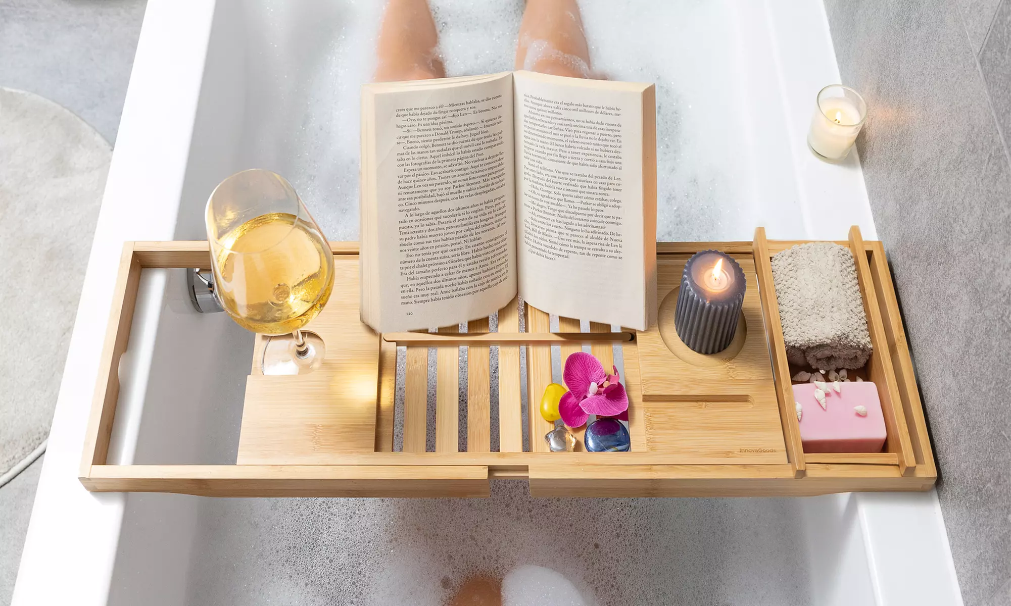 Innovagoods ausziehbare Bambus-Badewannenablage