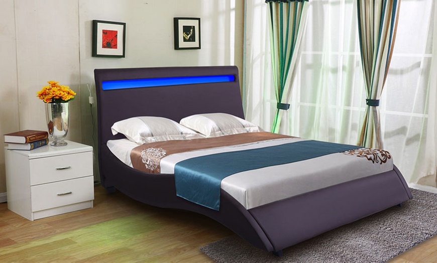 Image 2: Double Bed Frame with LED Headboard