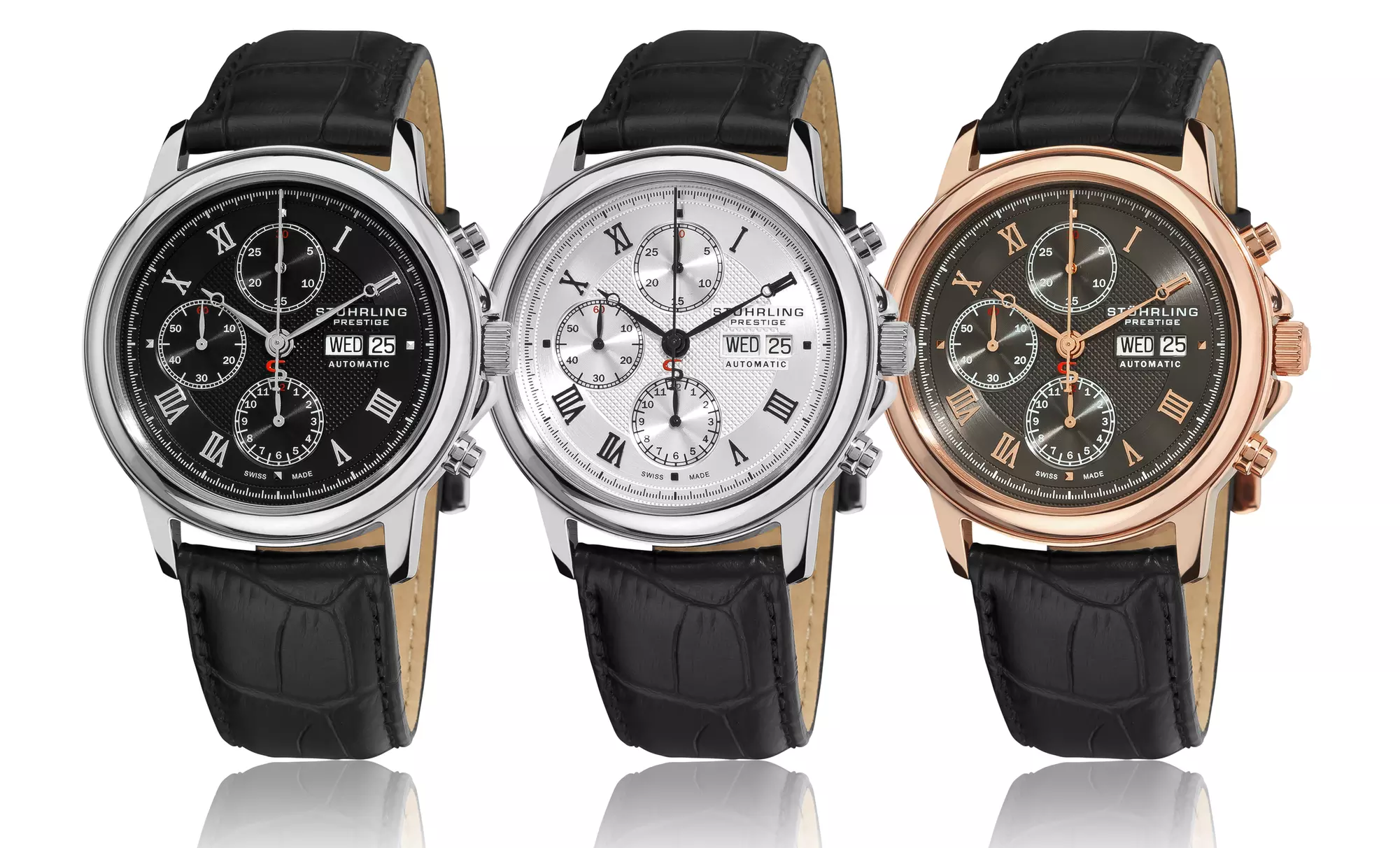 Stührling Prestige Men's Swiss-Made Dress Watch in Black, Gray, or Silver. Free Returns. - Primary Image