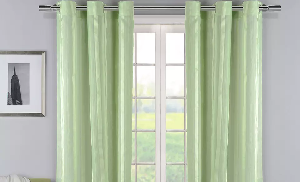 Pair of Sheer Satin-Stripe Wide Window Panels - Primary Image