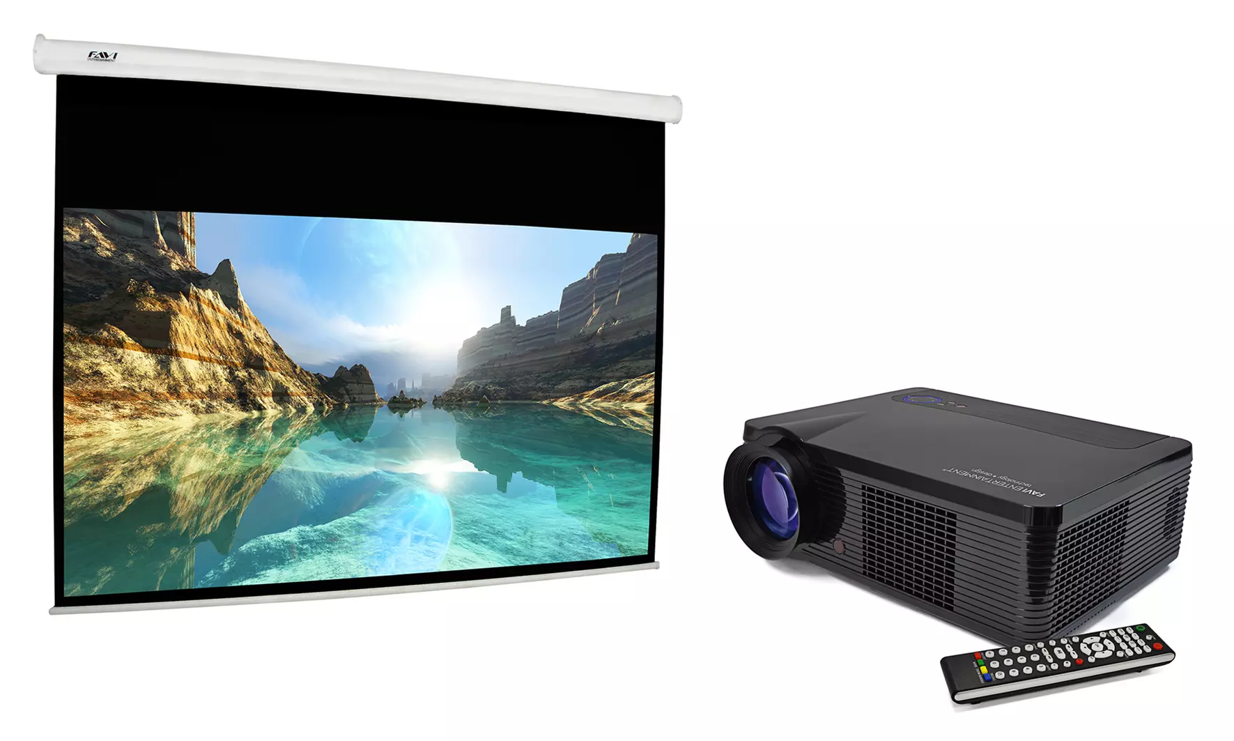 FAVI Home-Theater LED 1,000-Lumen Projector and 100" HD Projection Screen - Primary Image