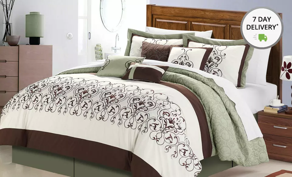 Embroidered 8-Piece Comforter Set. Multiple Sizes and Designs Available. Free Returns. - Primary Image