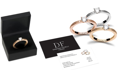 Anello solitario Eternelle in oro 9 ct e zirconi disponibile in 3 colori e 3 misure