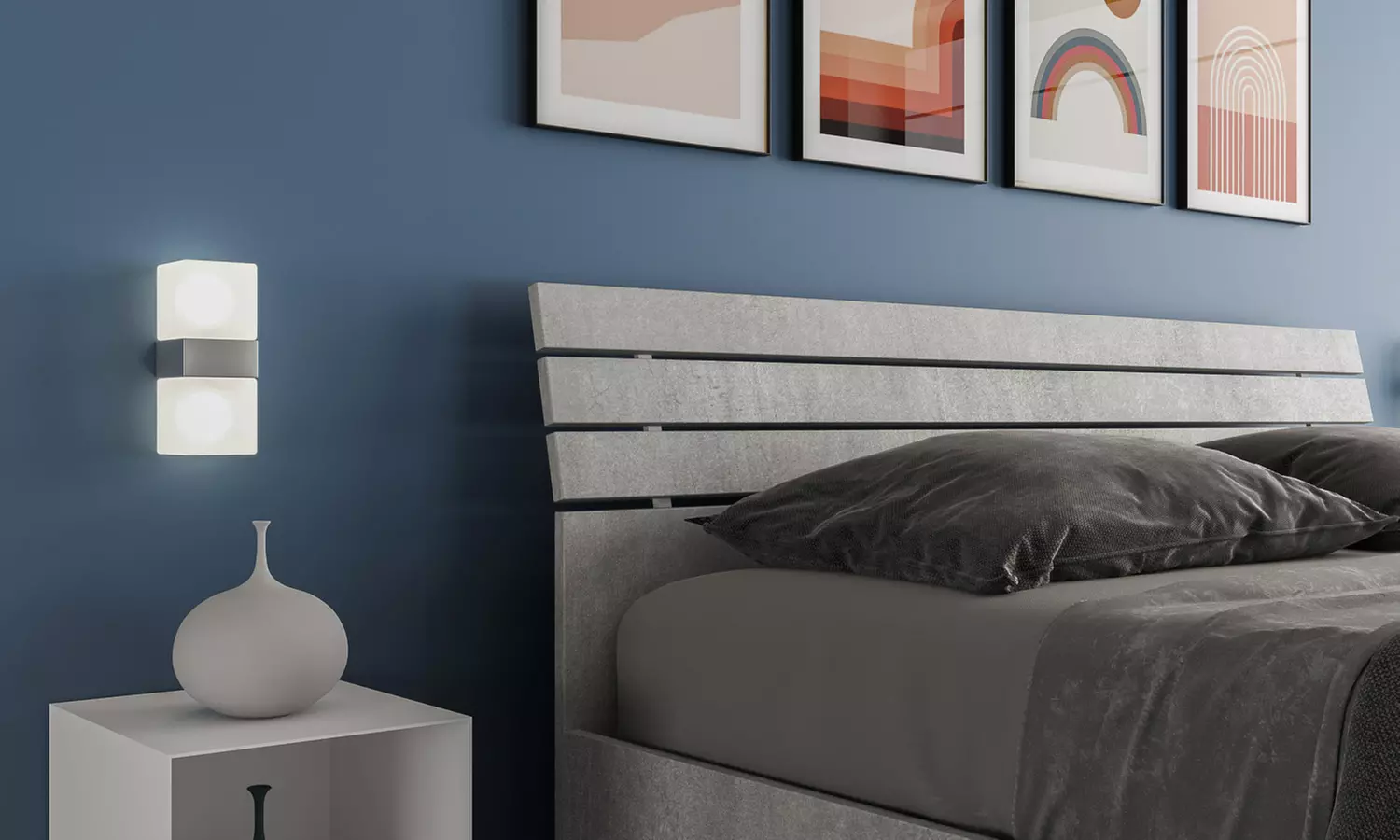 Lit double Ankel, avec tête de lit en mélamine