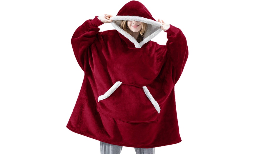 Image 9: Oversized Hooded Wearable Blanket with Borg Trim