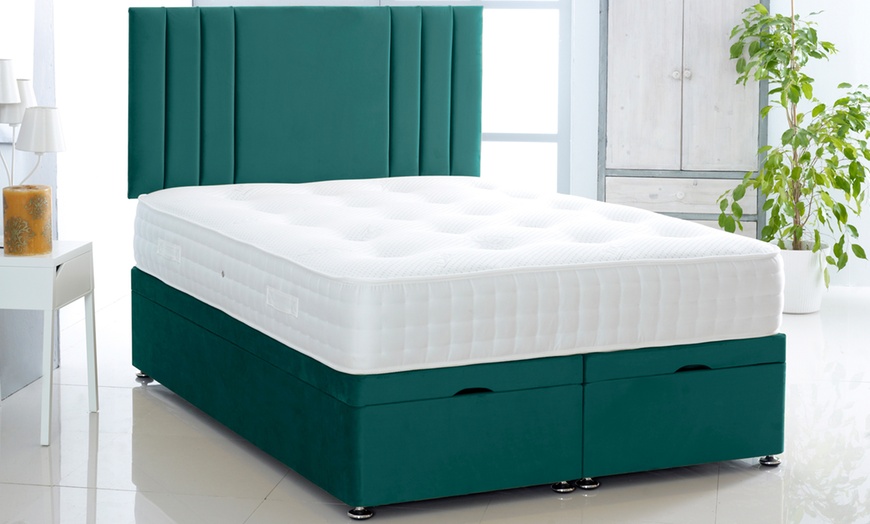 Image 10: Plush Velvet Ottoman Gas Lift Bed with Memory Spring Mattress
