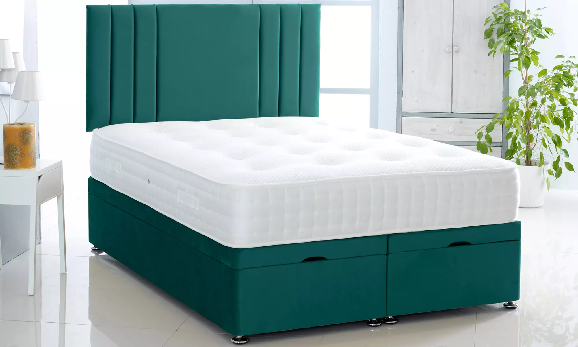 Plush Velvet Ottoman Gas Lift Bed with Memory Spring Mattress