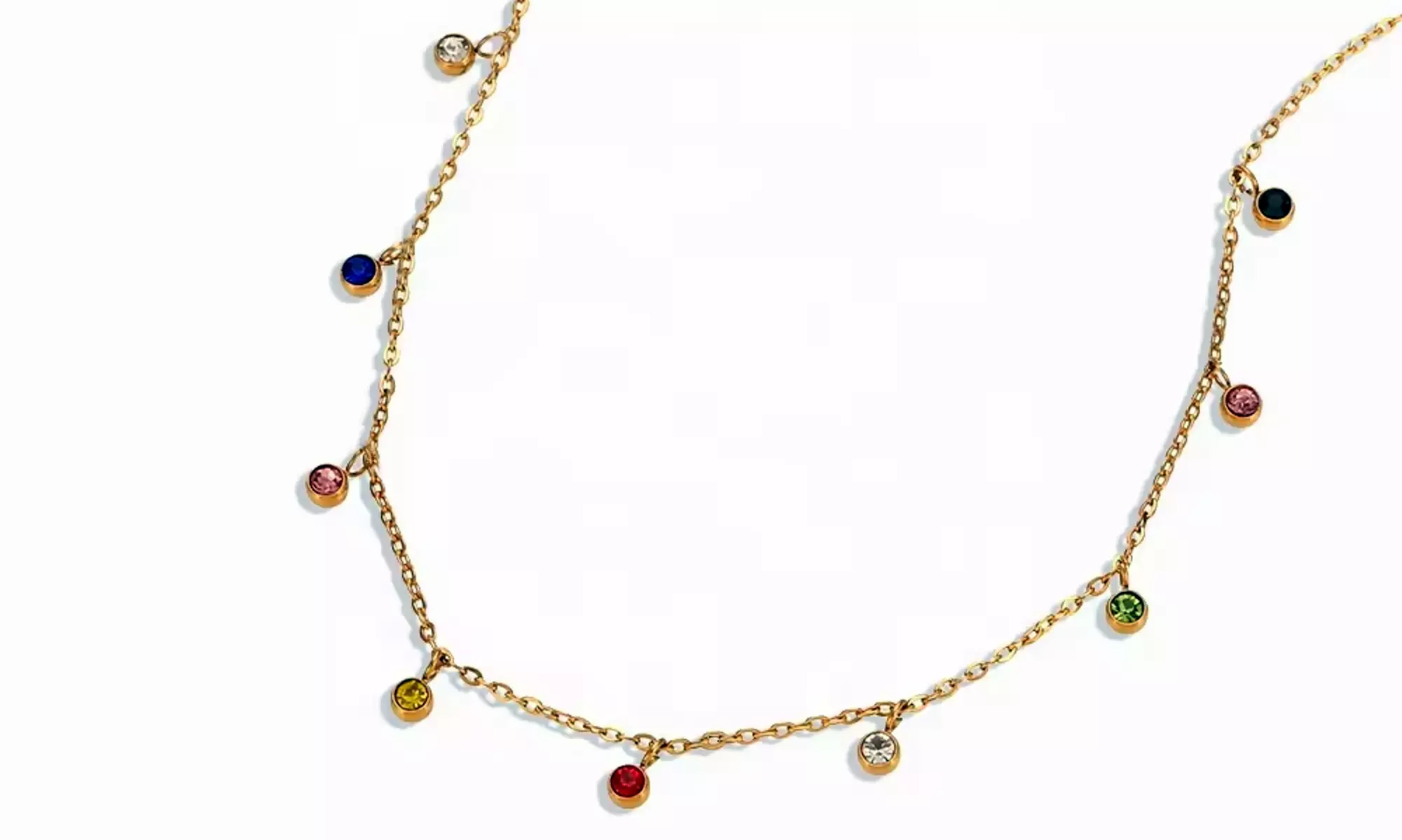 Collier plaqué or 18 carats avec cristaux multicolores