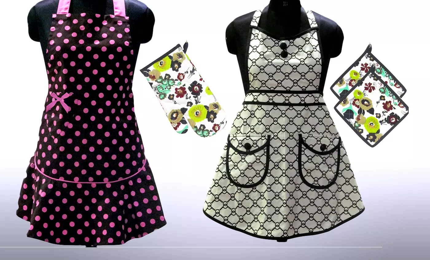 American Hostess Apron Set with Oven Mitt and Pot Holders. - Primary Image