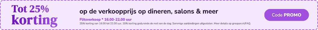 Tot 25% korting op de verkoopprijs op heerlijke restaurants, salons & meer. Code: PROMO