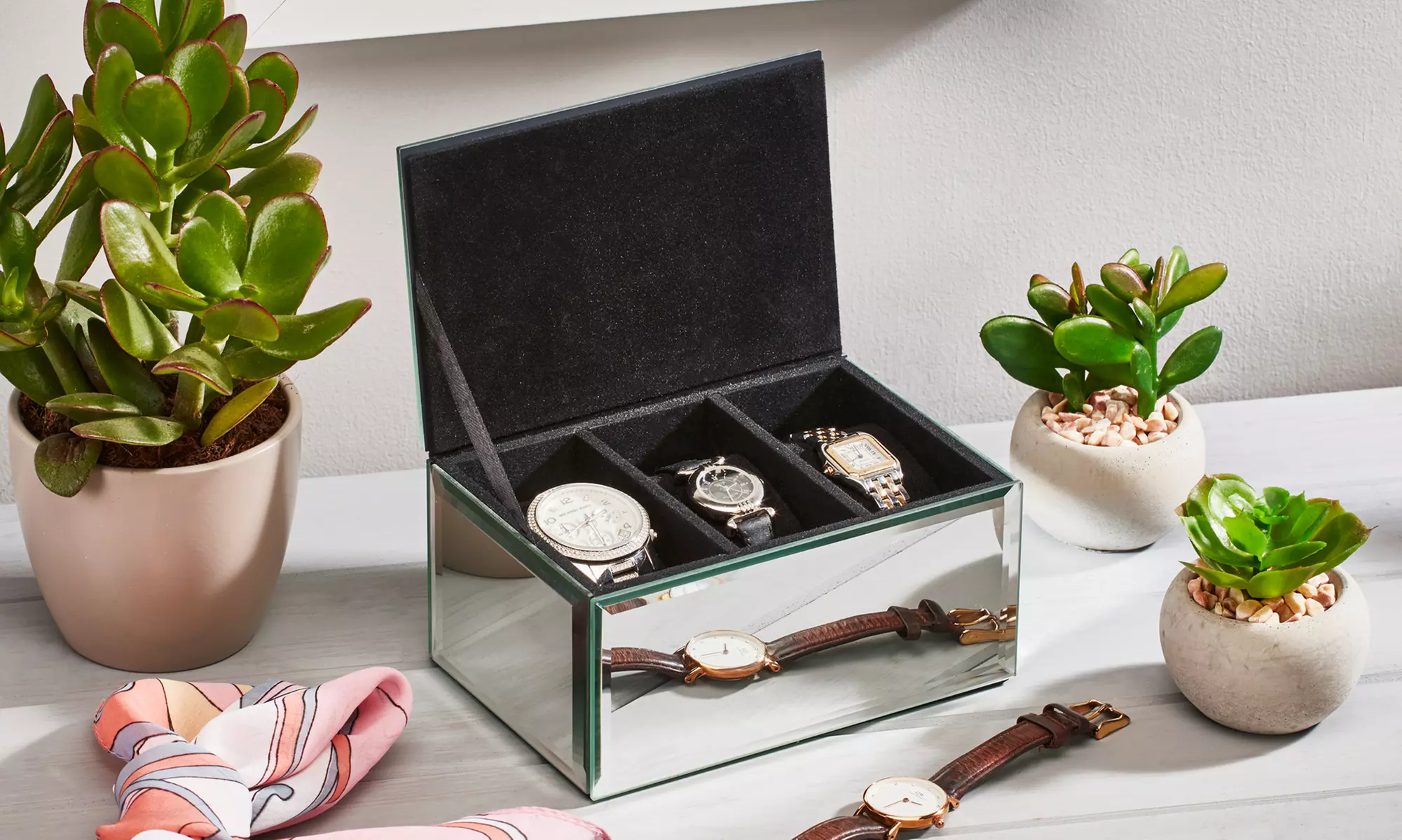 Three- or Ten-Section Mirrored Watch Box - Primary Image