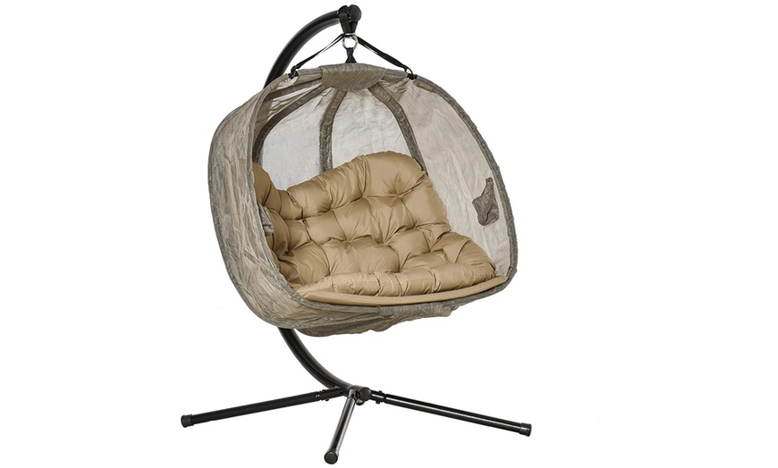 Image 2: Outsunny Two-Seater Hanging Egg Chair