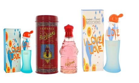 2 fragranze da donna Versace Red Jeans o Moschino I Love Love disponibili in formato da 50 ml o 100 ml spray