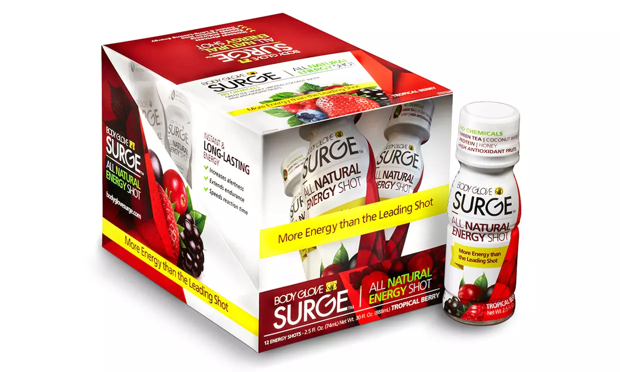 Body Glove Surge All Natural Energy Shots (12-Pack); Grape, Peach Mango, or Tropical Berry Flavors - Second Medium