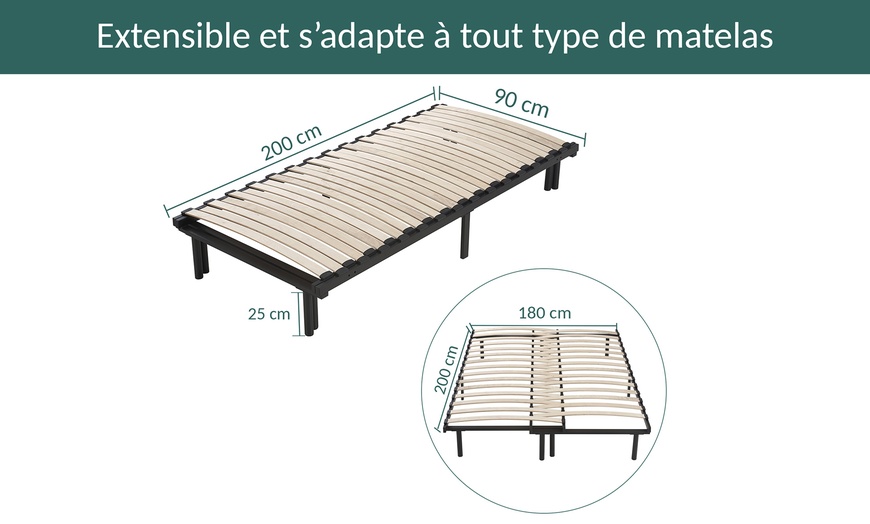 Image 7: Sommier Evolutif à Lattes 90 x 200 à 180 x 200 cm. Sampur.