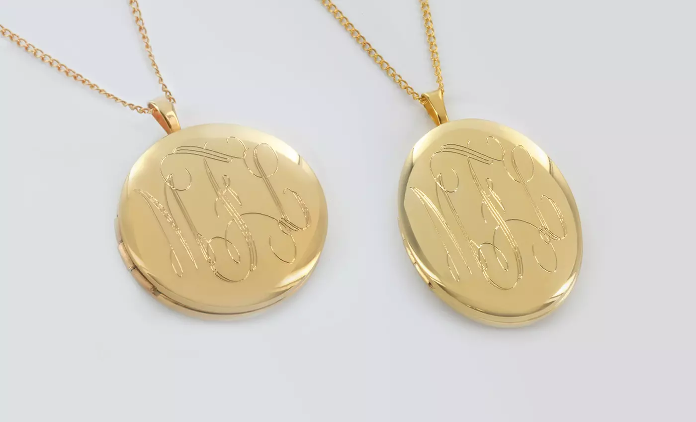 Personalized Monogram Locket Necklace from Monogram Online. Multiple Options Available from $29.99–$34.99. - Second Medium