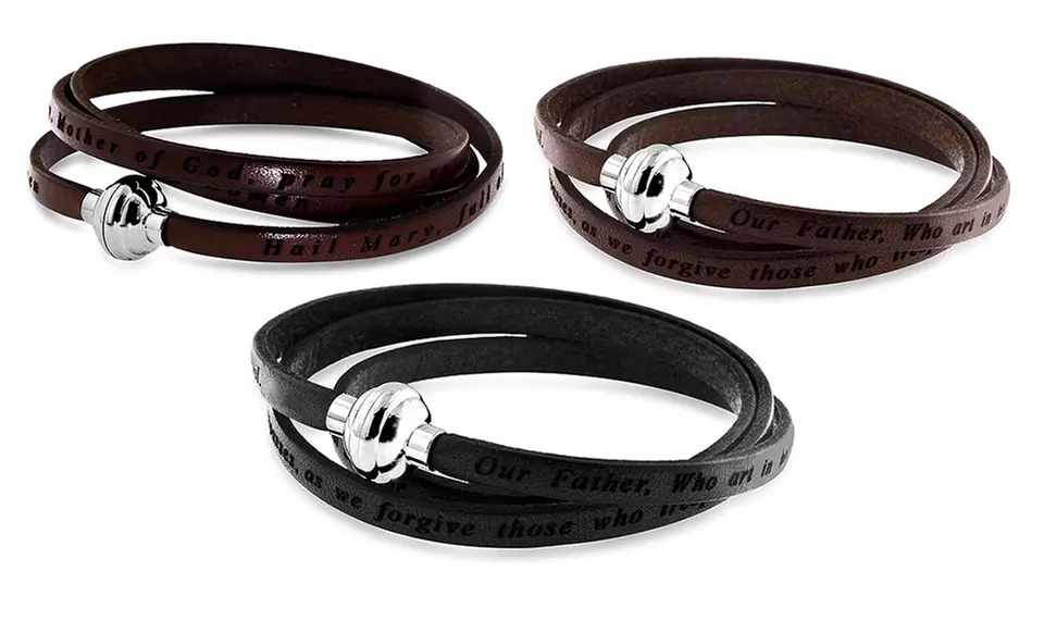 Genuine Leather Prayer Wrap Bracelet. Multiple Options Available. Free Returns. - Primary Image