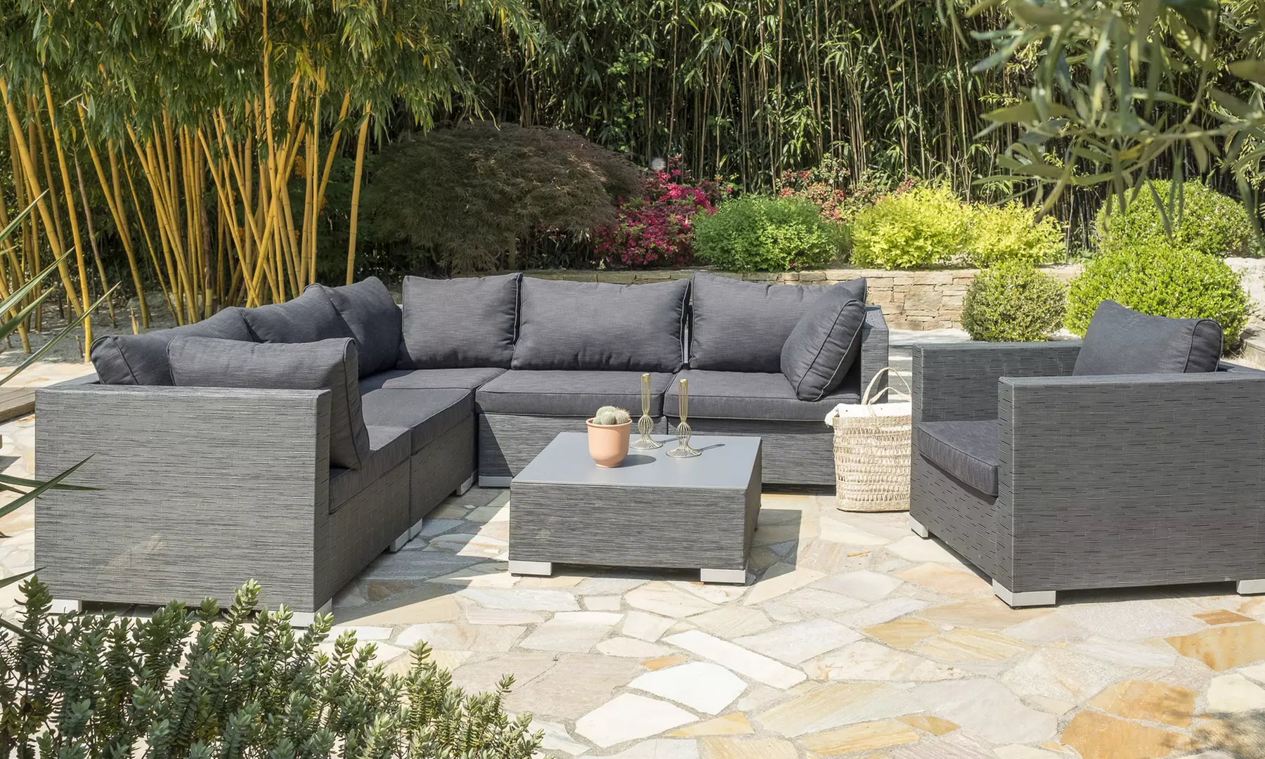 Salon de jardin Monte Carlo en aluminium et revêtement textilène, livraison offerte - Primary Image