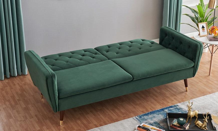 Image 14: Three-Seater Velvet Click Clack Sofa Bed