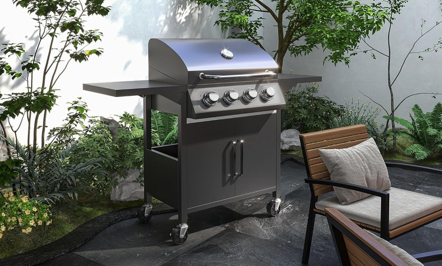 Image 1: Outsunny Four Burner Gas BBQ and Outdoor Grill