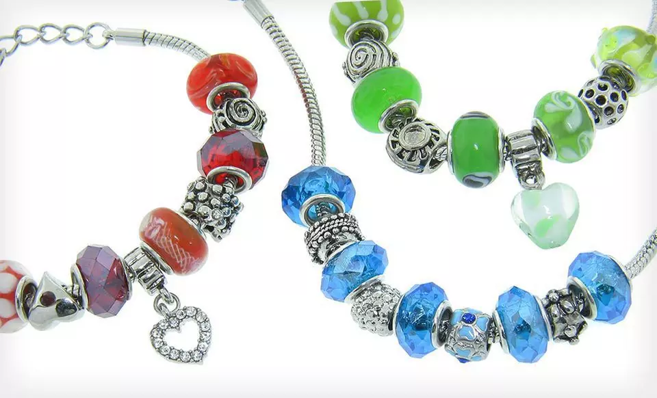 $19 for a Stainless-Steel-and-Murano-Bead Charm Bracelet ($49 List Price). Free Shipping. 15 Designs Available. - Primary Image