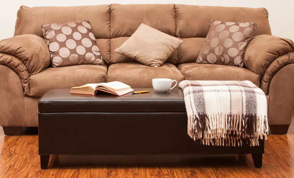 Stratford Brown Leather Storage Bench. Free Shipping. - Primary Image