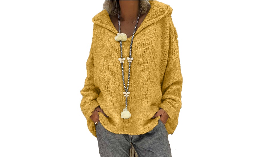 Image 9: Women's V-Neck Hoodie Sweater