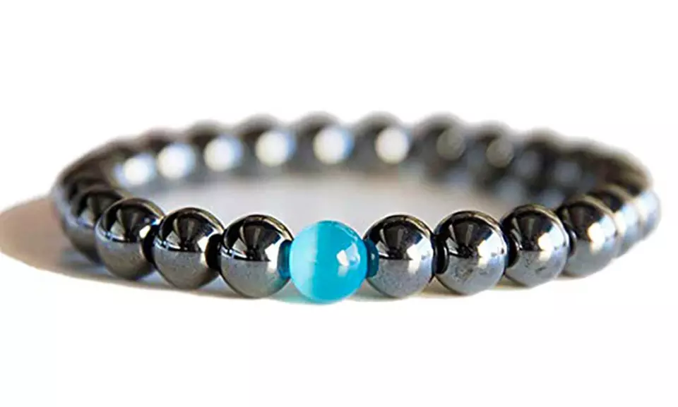 1x, 2x oder 3x Hämatit-Armband mit blauer Opal-Perle