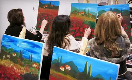 Three-Hour Painting Class with Wine Tasting for 6, 8, or 10 at The Artist in Me (﻿50% Off) - Primary Image