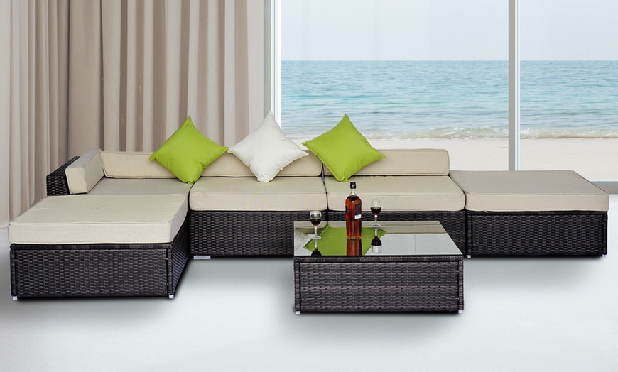 Image 1: Outsunny Modular Rattan Sofa Set