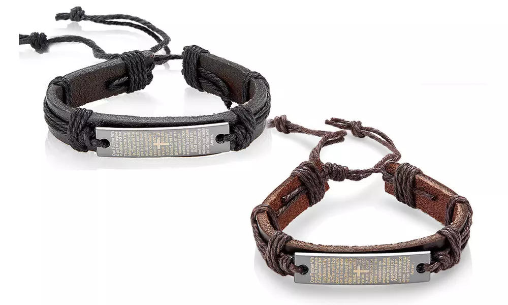Men's Leather Adjustable Lord's Prayer Bracelet by Crucible - Primary Image