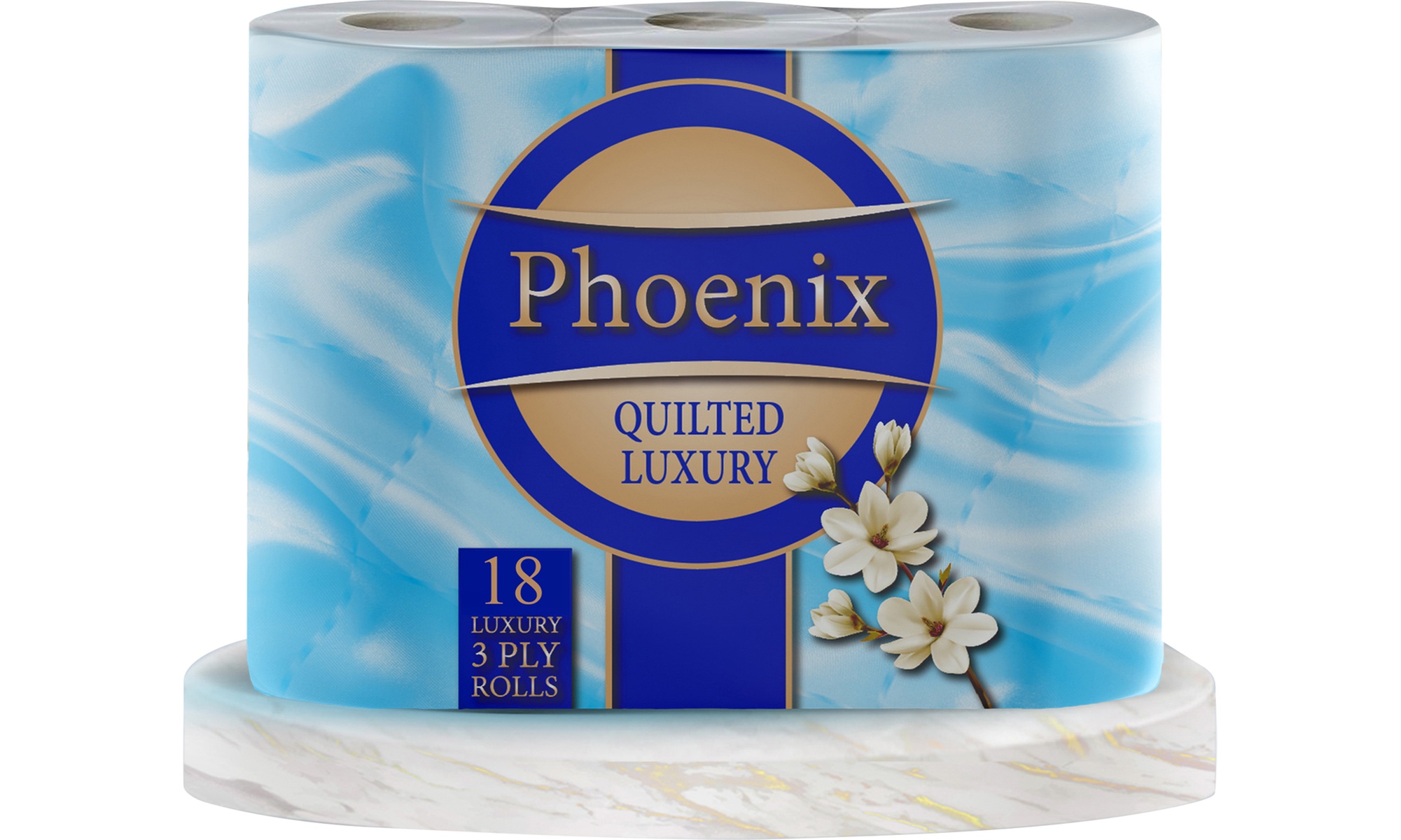18, 45 or 90 Rolls of Phoenix Quilted White Three-Ply Toilet Paper