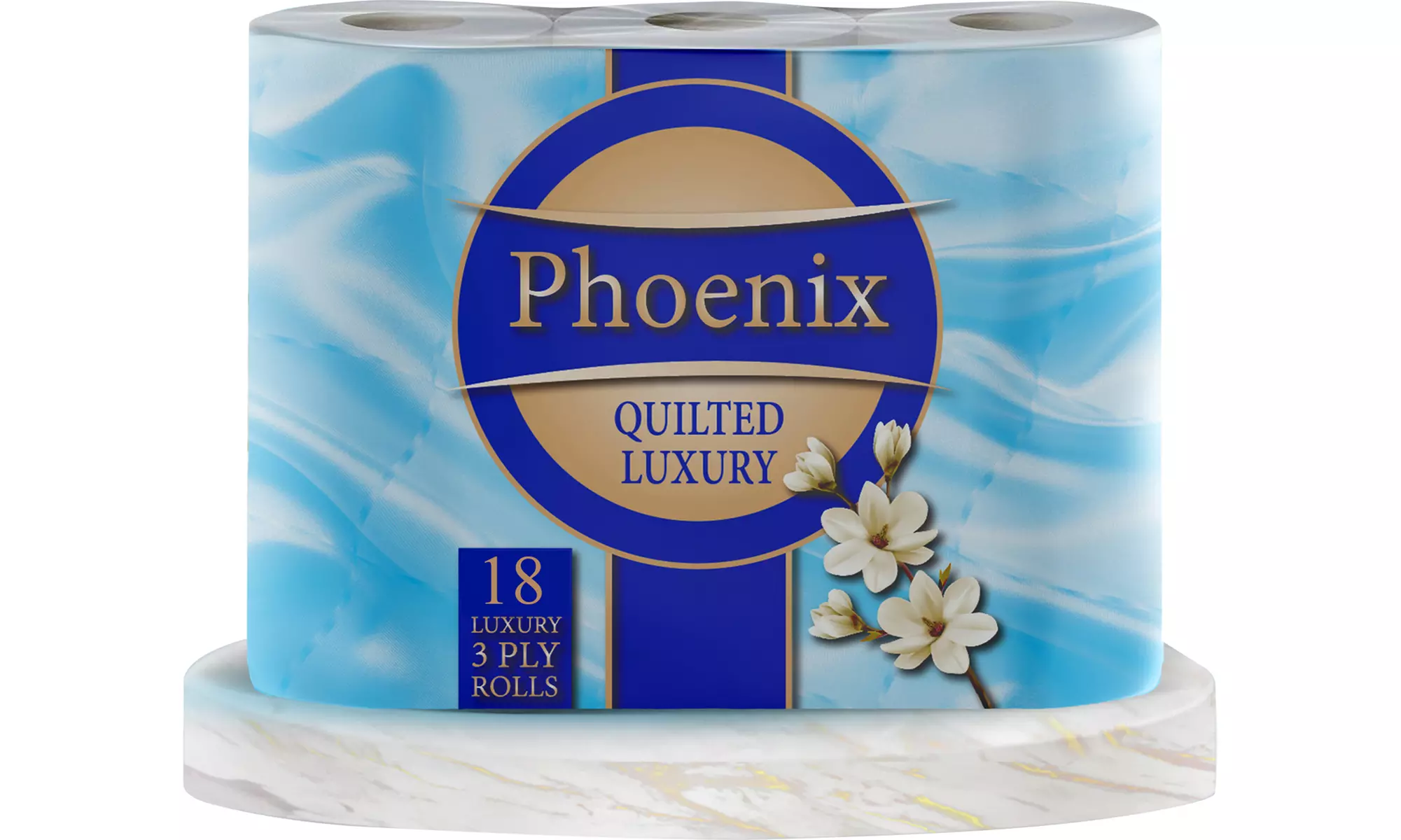 18, 45 or 90 Rolls of Phoenix Quilted White Three-Ply Toilet Paper