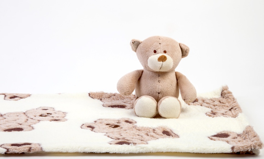 Image 1: Baby Blanket and Teddy Bear Set