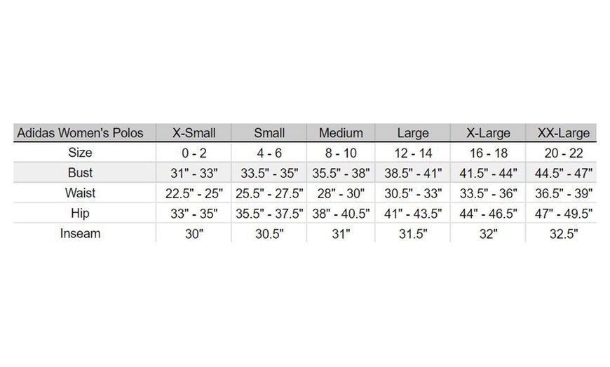 adidas polo shirt size chart