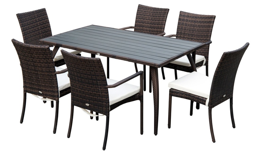 Image 9: Outsunny 7-Piece Rattan Dining Sets